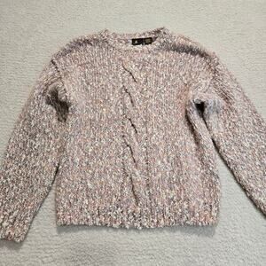 Vintage Lizsport Pink Chunky Knit Pullover Fisherman's Sweater Women's Size M